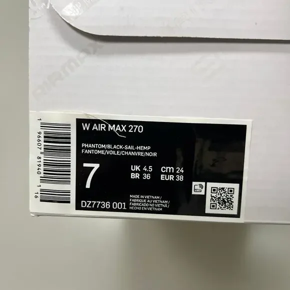 NIKE W Air Max 270 Foam Insole Mesh Sneakers Women's Sz 7 White Gold DZ77736 001 - Picture 12 of 12